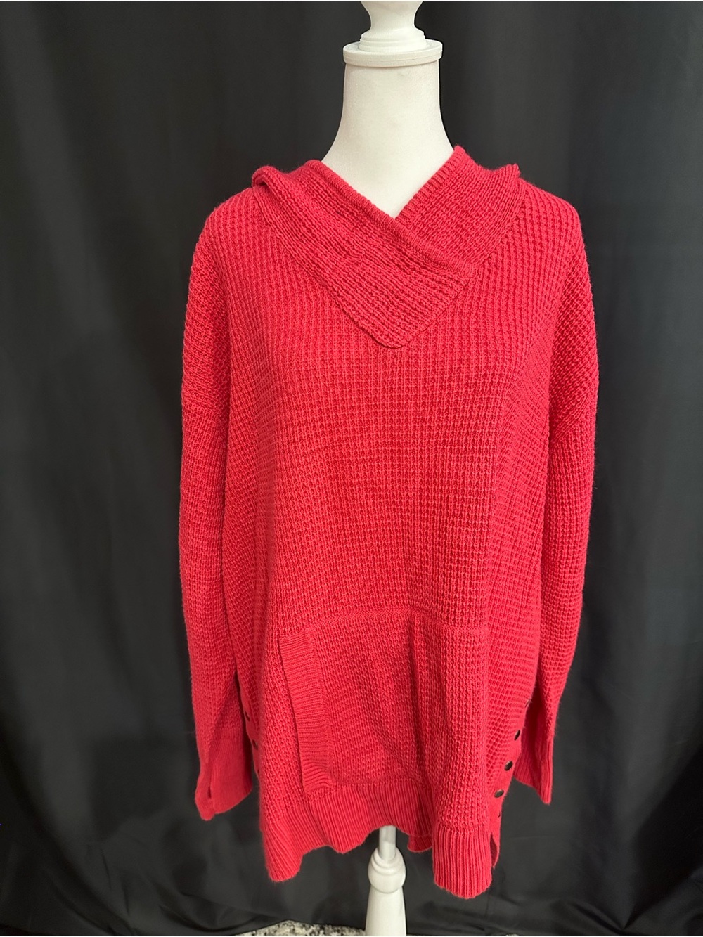 Pink Hooded Waffle-Knit Women's Sweater